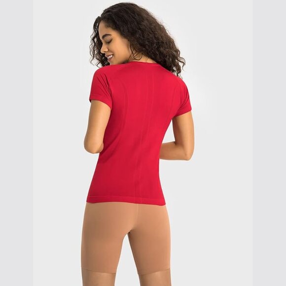 LUYAA Red & Purple Gray Short Sleeve Slim Fit Athletic Top | Size L | Set of 2 - Picture 3 of 10